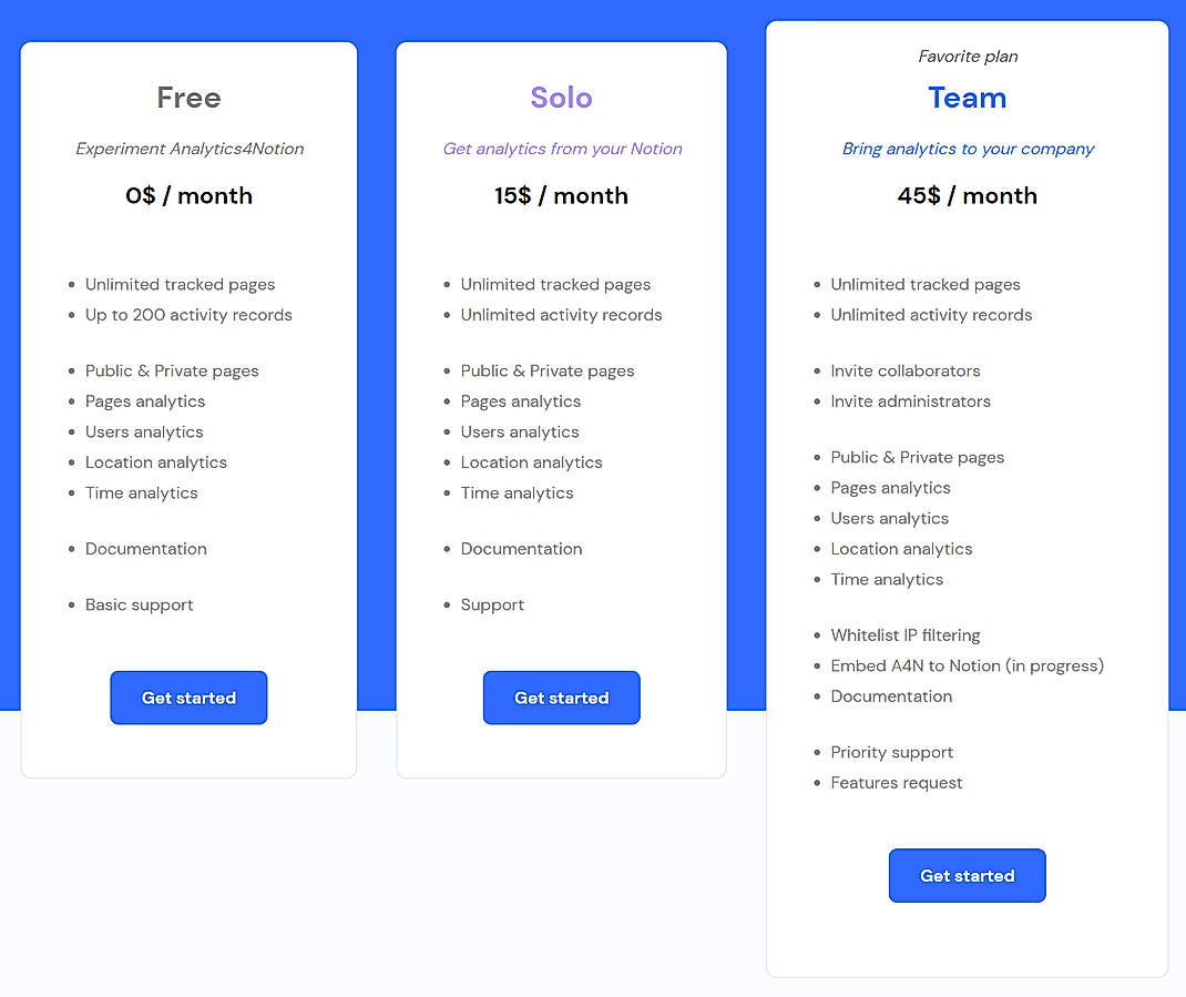 Pricing screenshot
