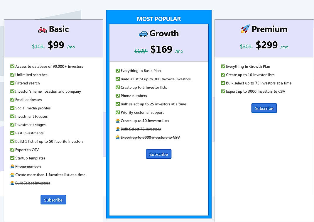 Pricing screenshot