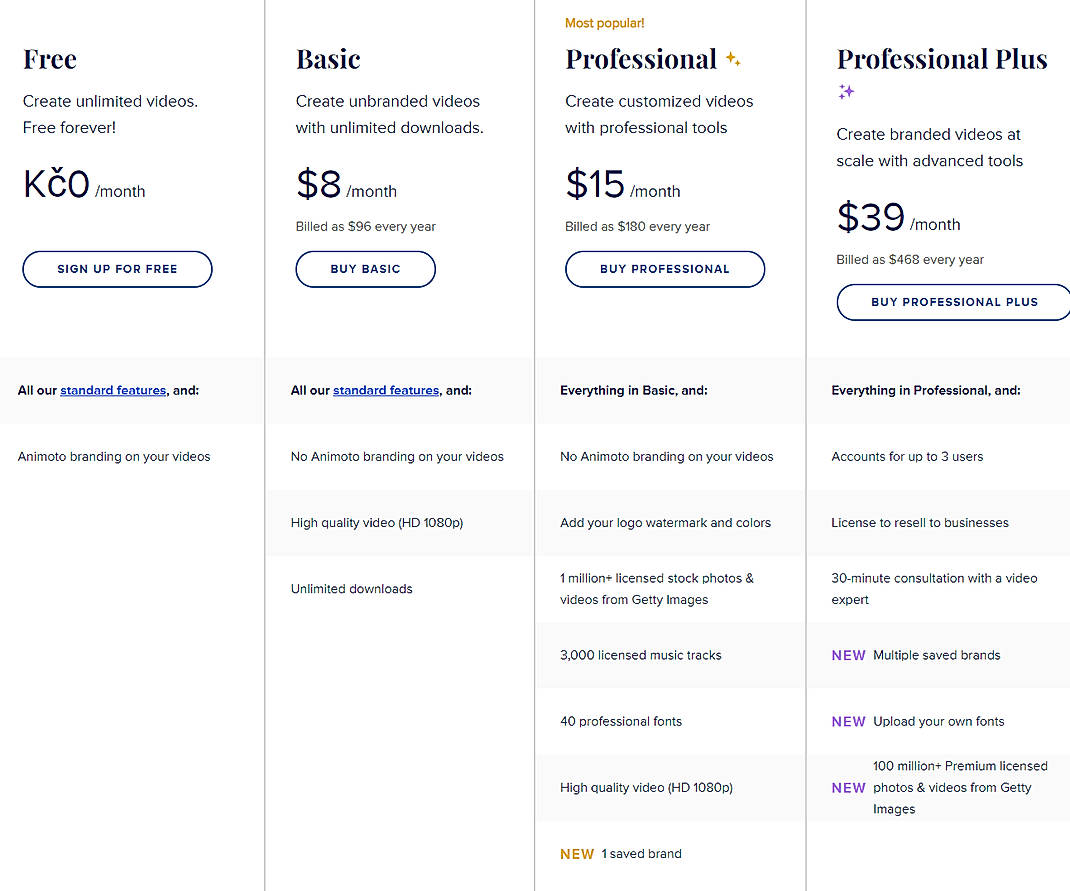 Pricing screenshot