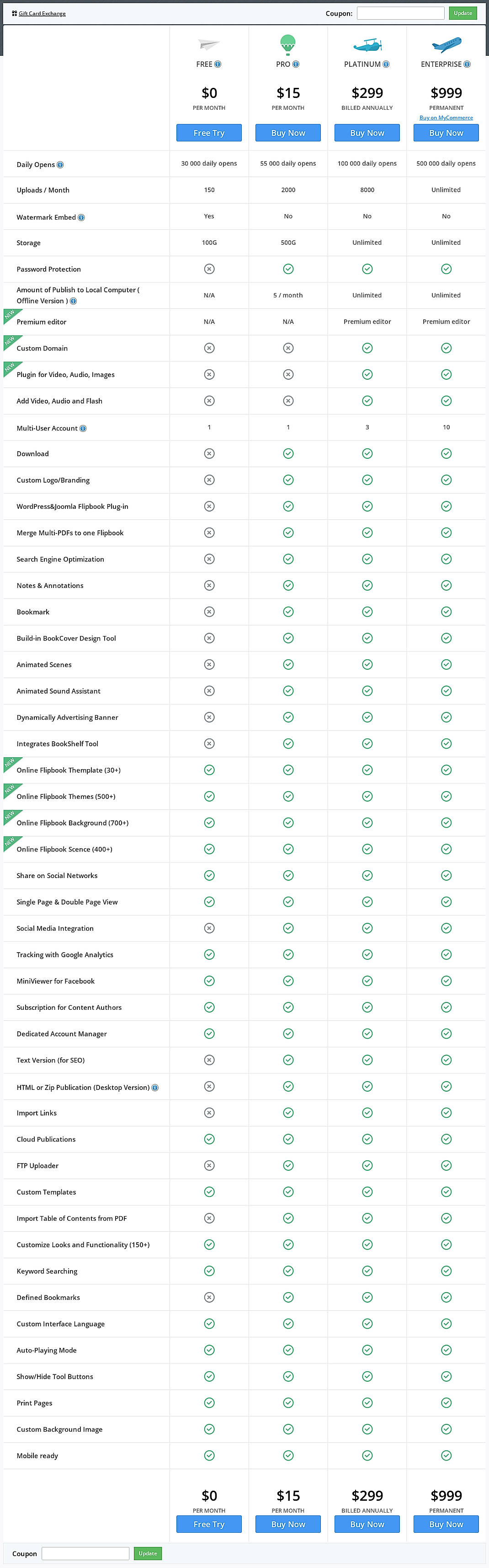 Pricing screenshot