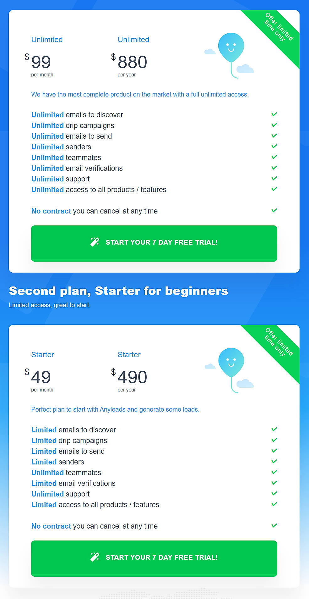 Pricing screenshot