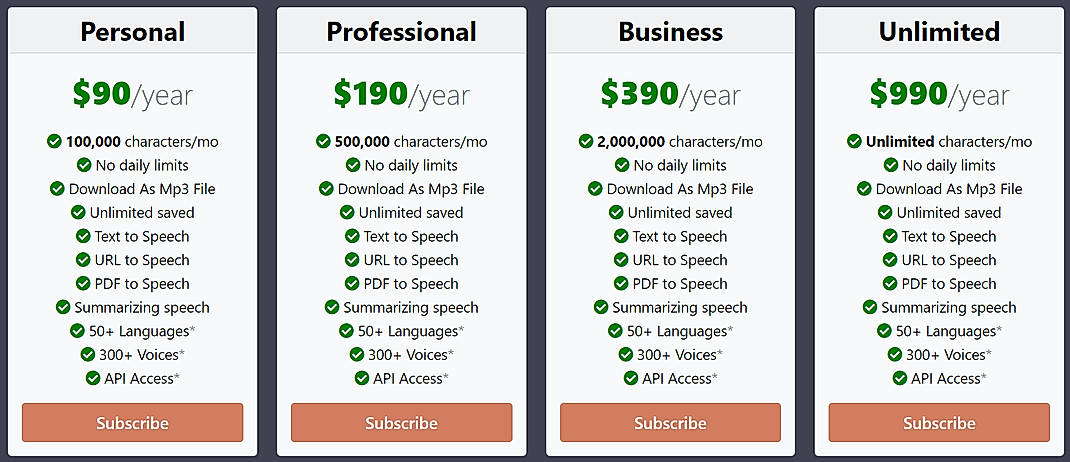 Pricing screenshot