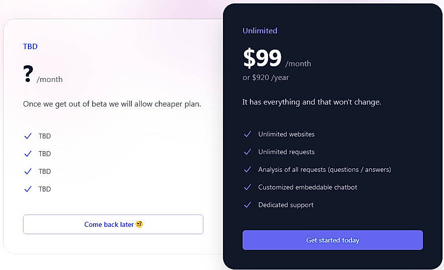 Pricing screenshot