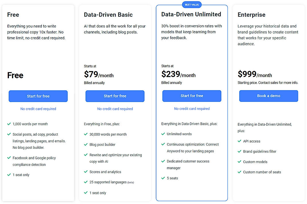 Pricing screenshot