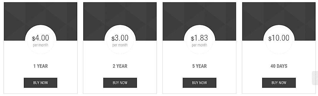 Pricing screenshot