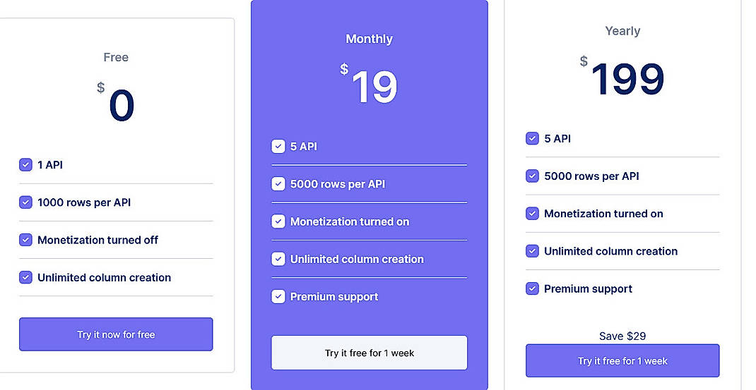 Pricing screenshot