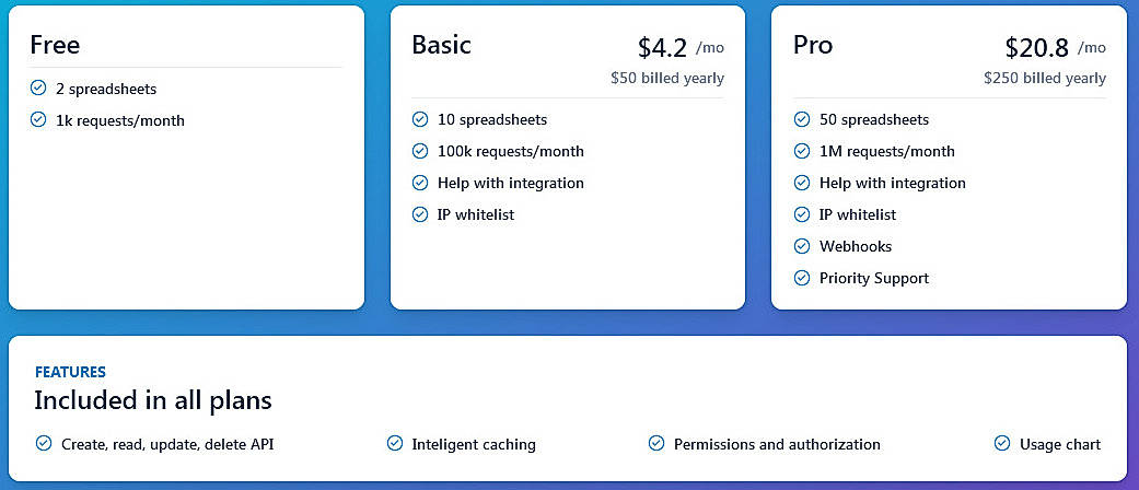 Pricing screenshot