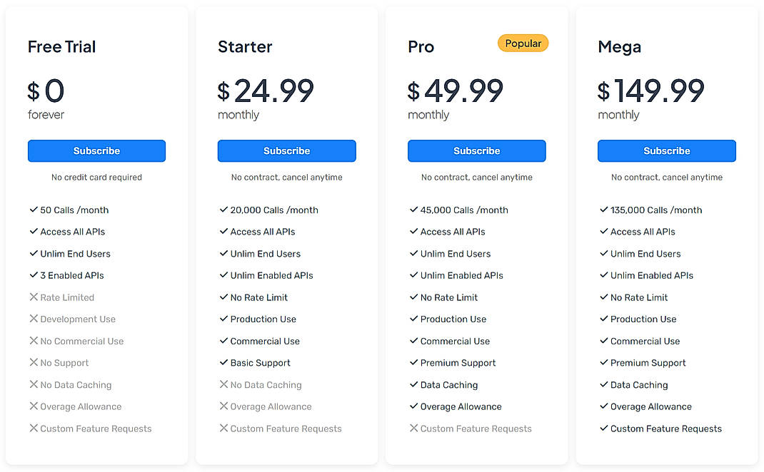 Pricing screenshot