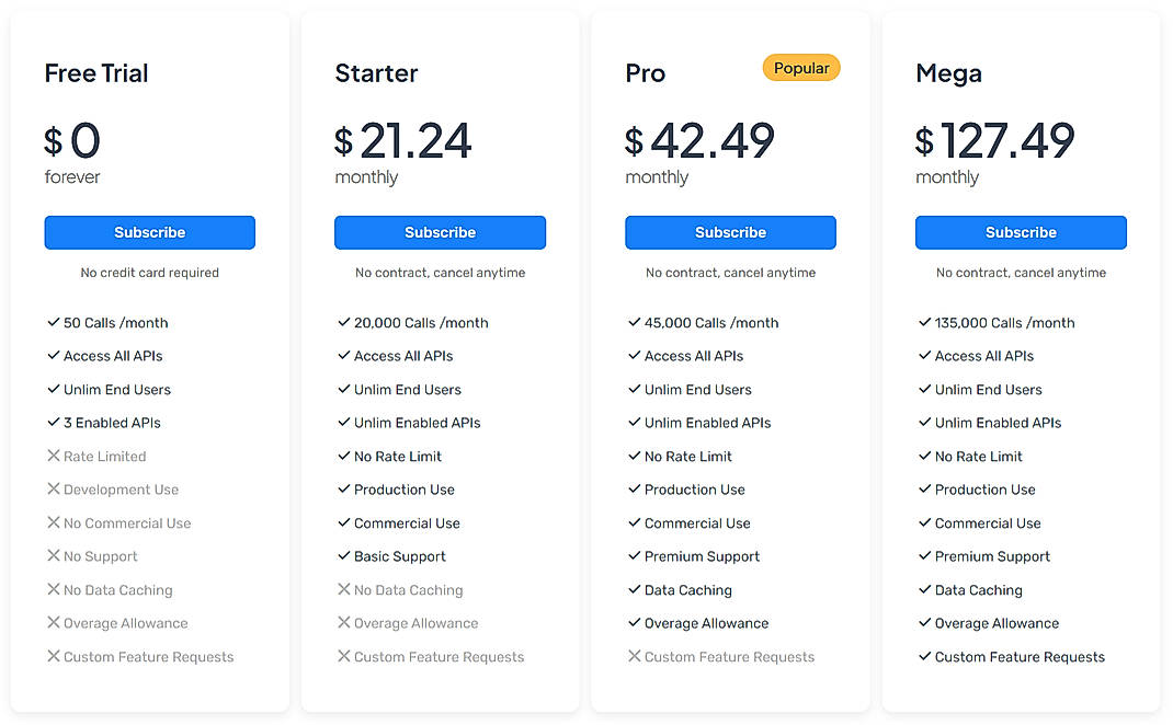 Pricing screenshot