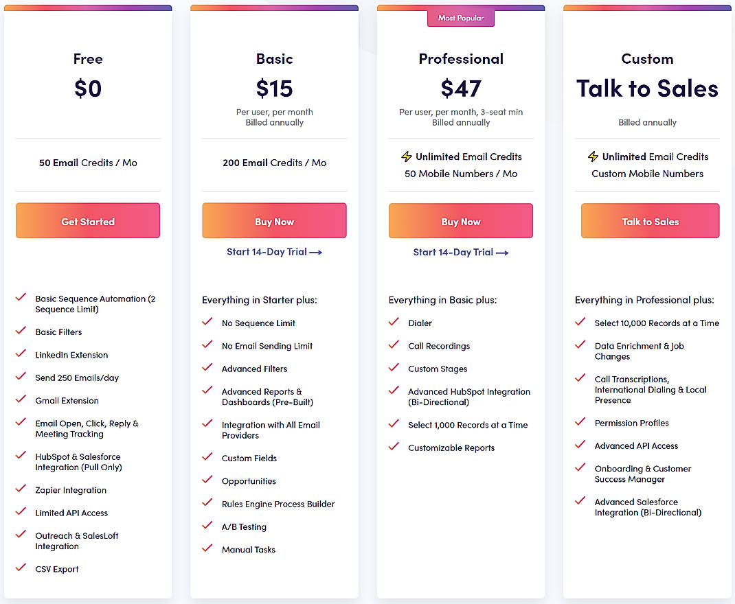 Pricing screenshot