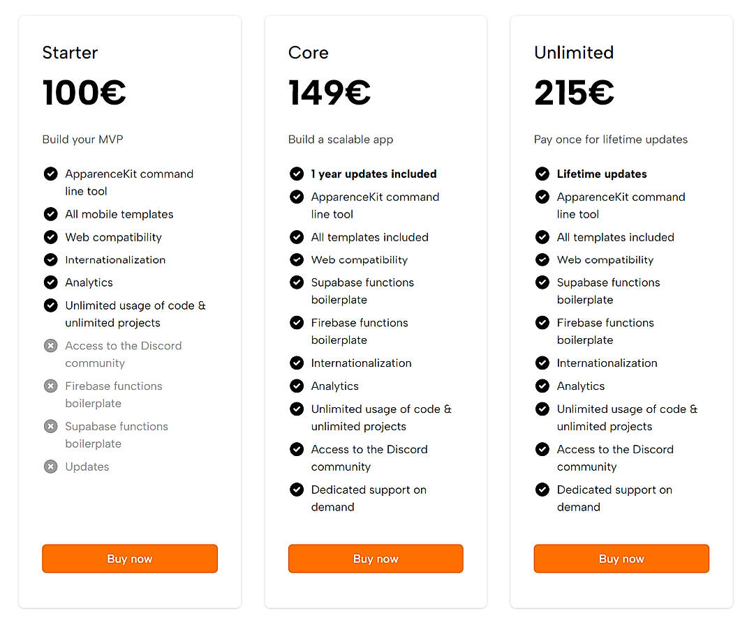 Pricing screenshot