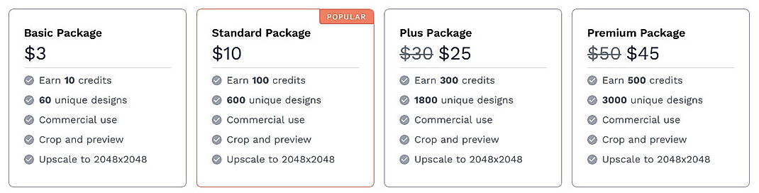 Pricing screenshot