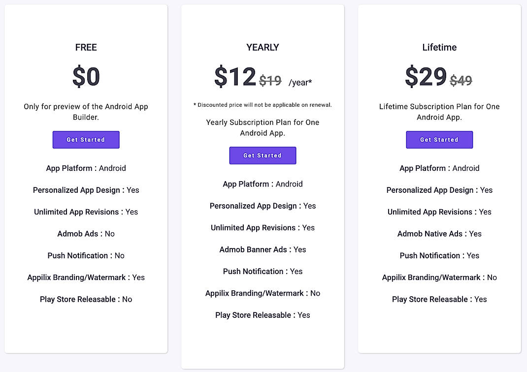 Pricing screenshot