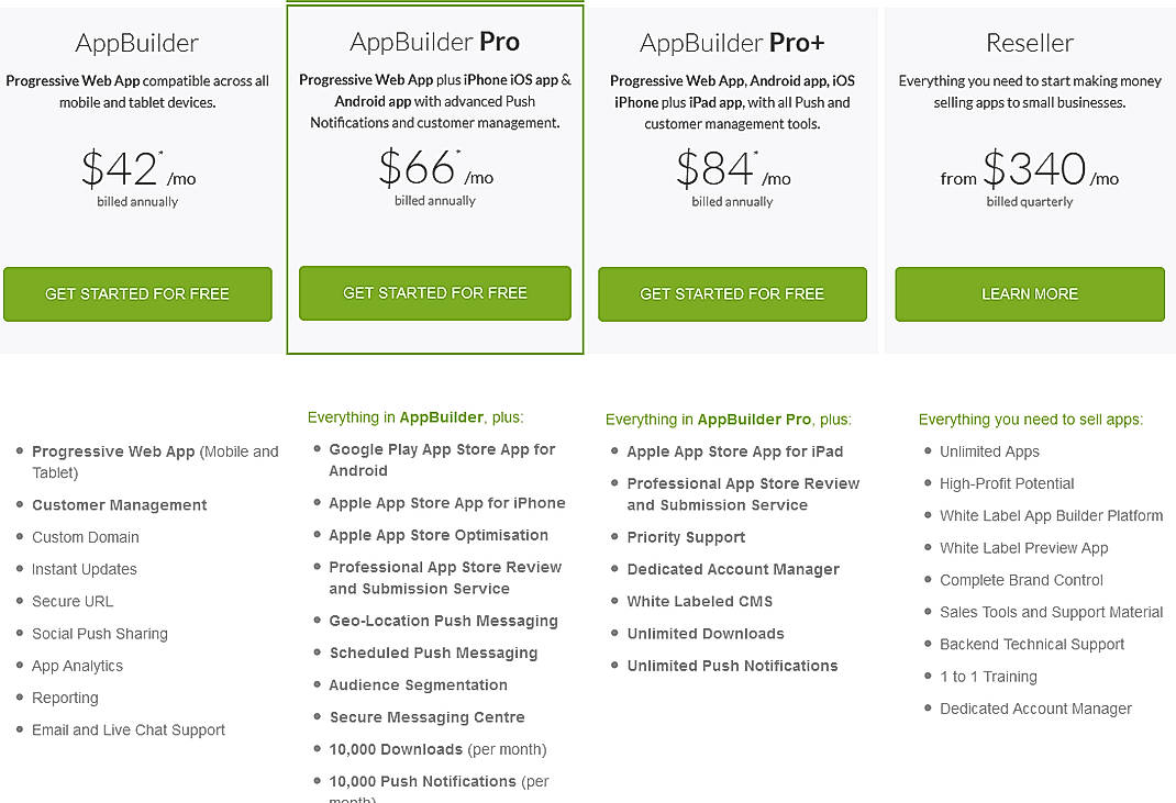 Pricing screenshot