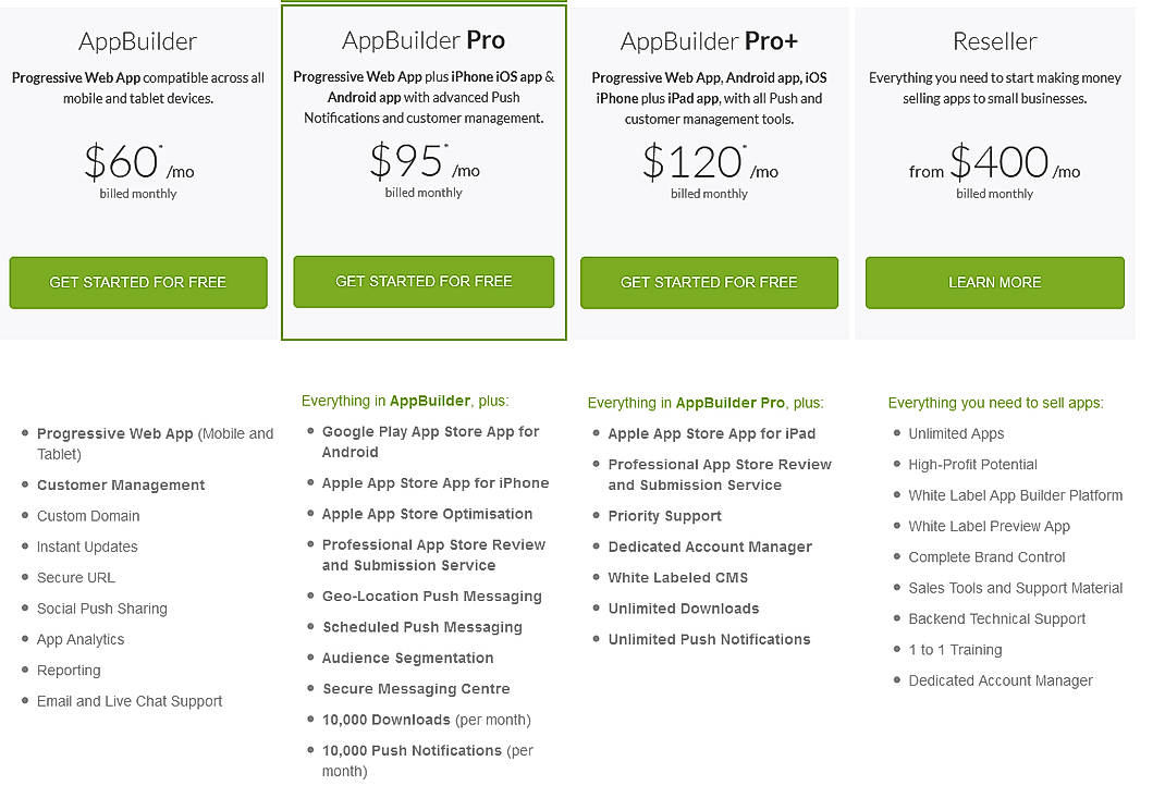 Pricing screenshot