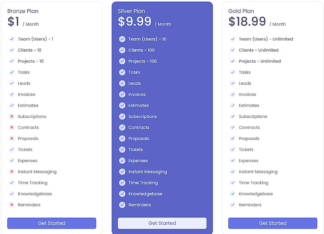 Pricing screenshot