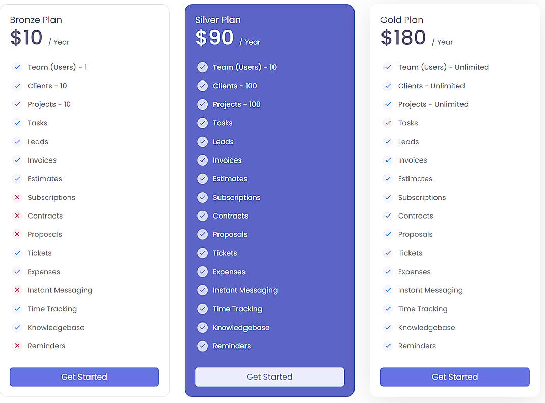 Pricing screenshot