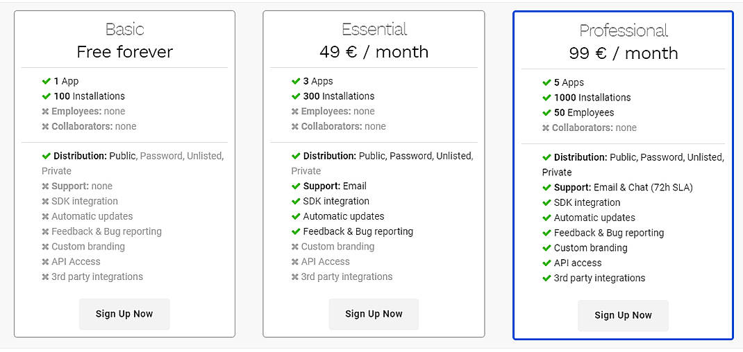Pricing screenshot