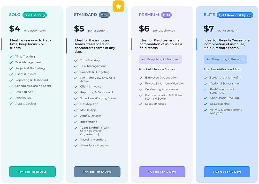 Pricing screenshot