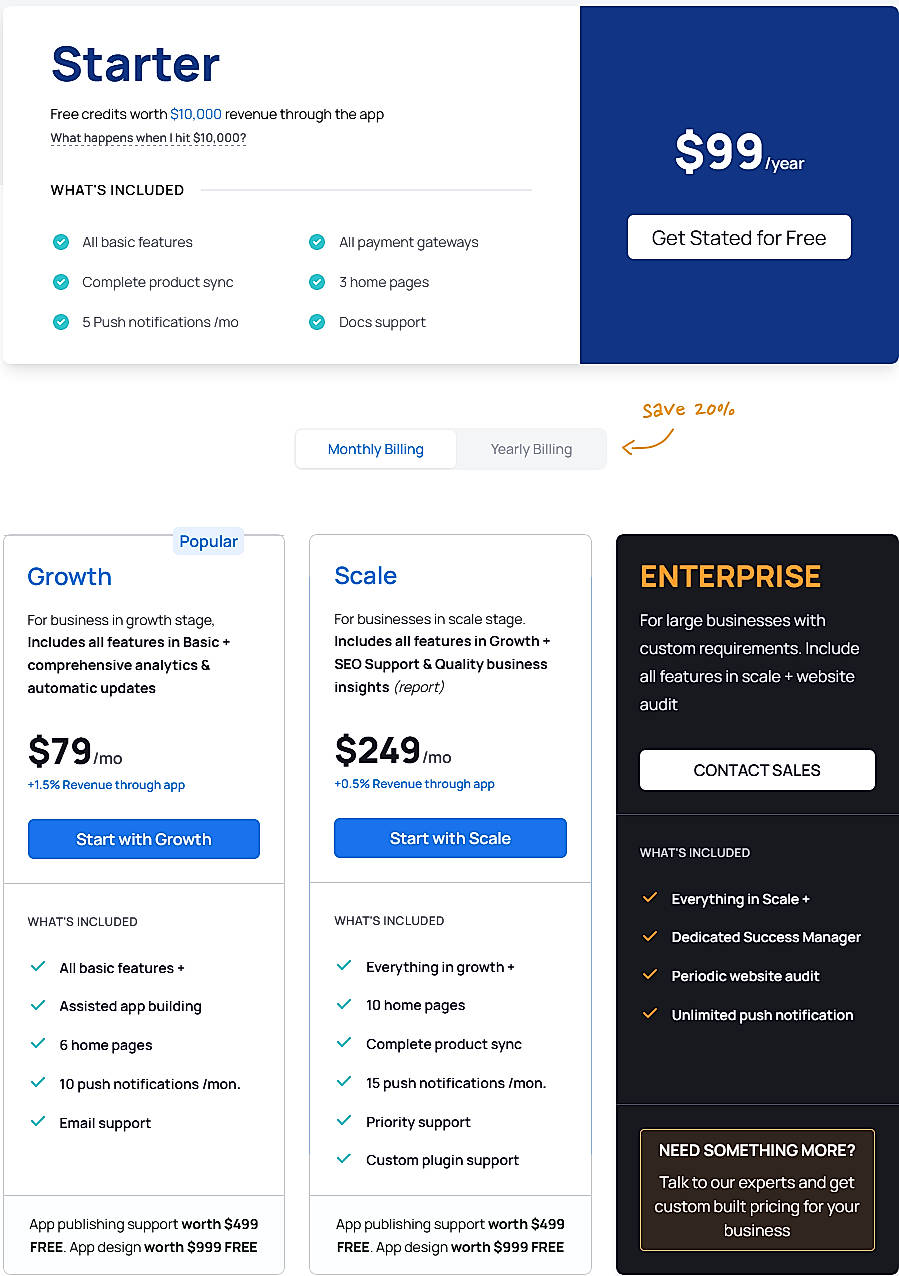 Pricing screenshot