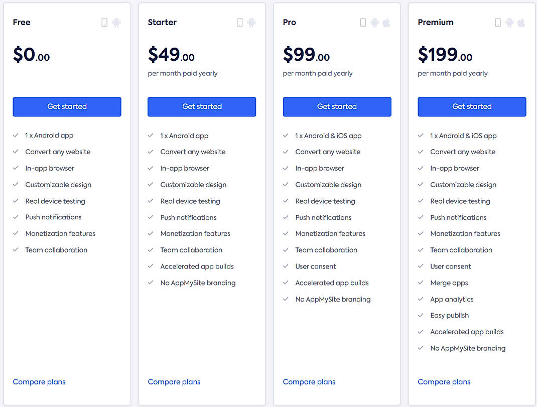 Pricing screenshot