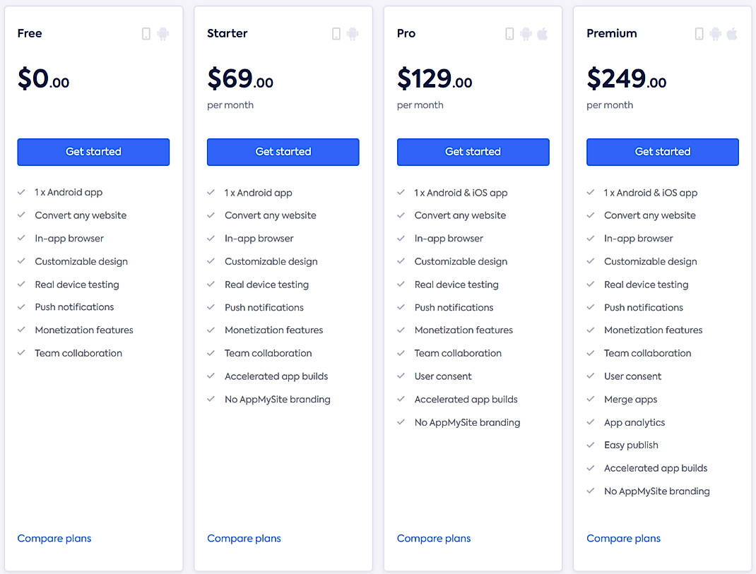 Pricing screenshot