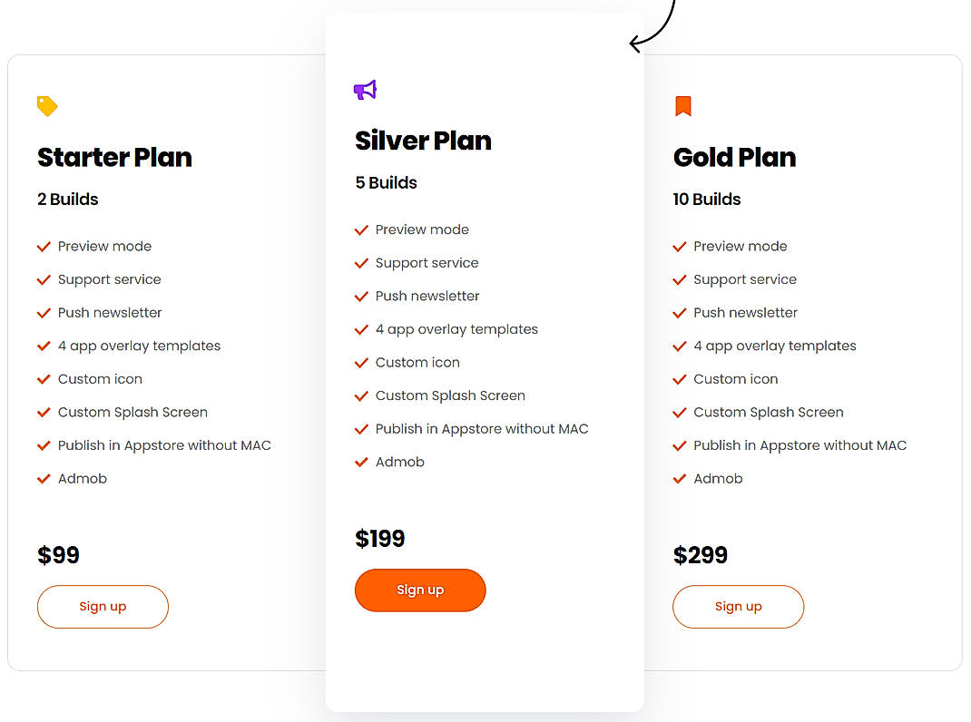 Pricing screenshot