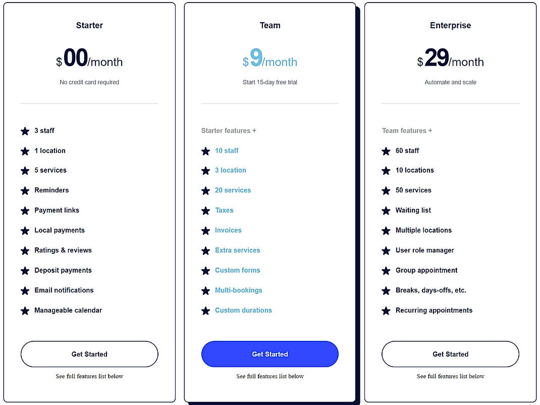 Pricing screenshot