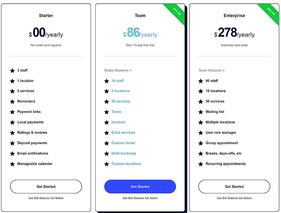 Pricing screenshot