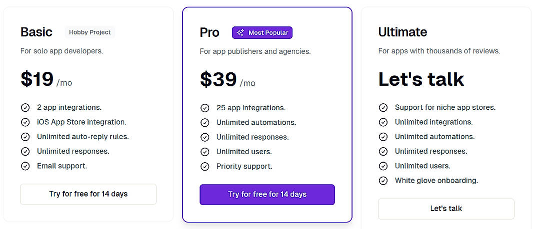 Pricing screenshot