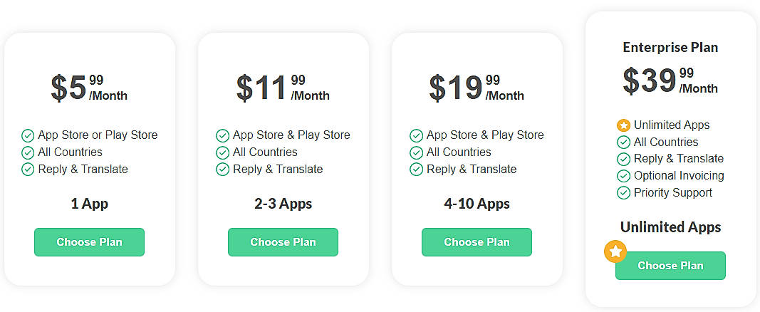 Pricing screenshot