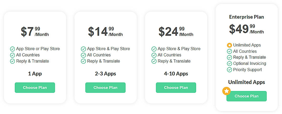 Pricing screenshot