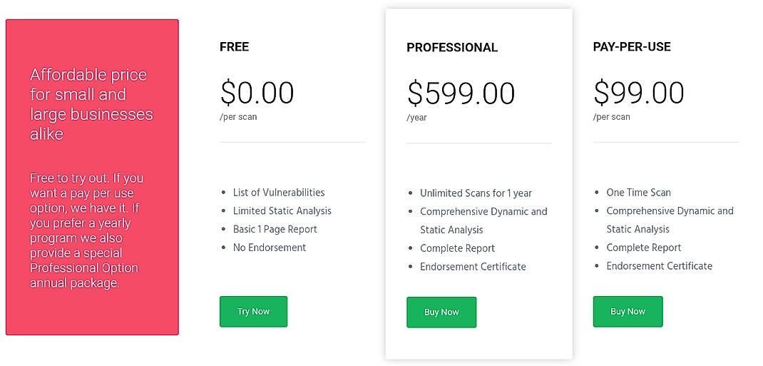 Pricing screenshot