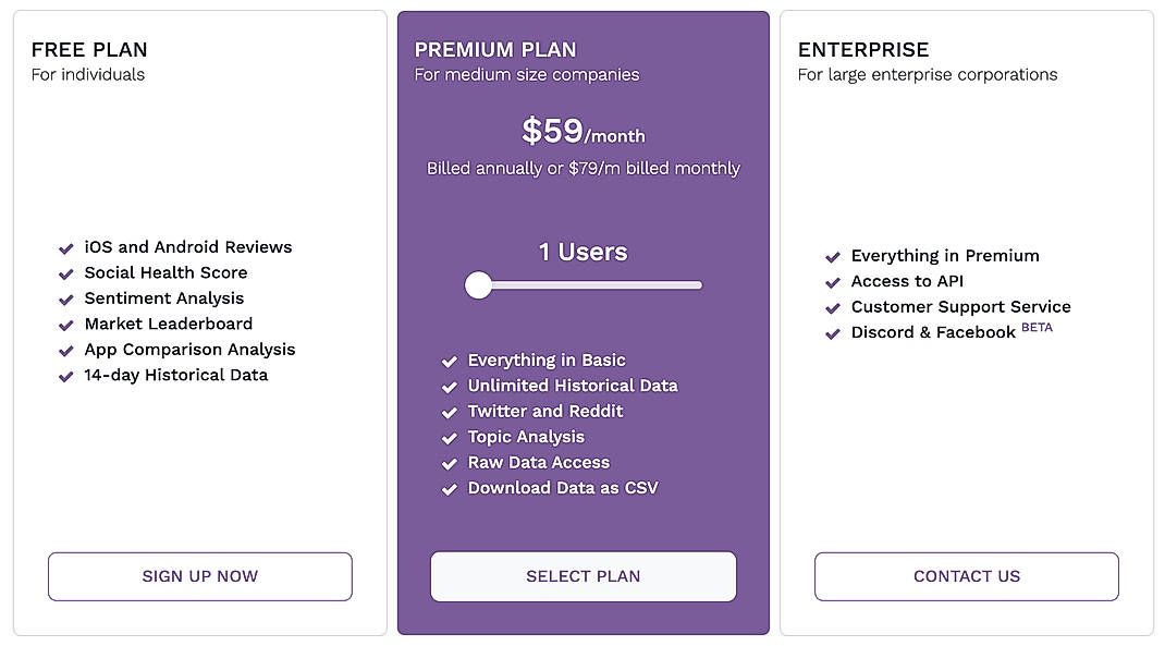Pricing screenshot