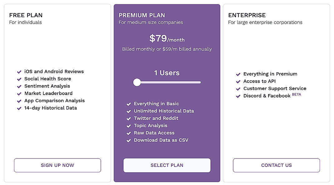 Pricing screenshot