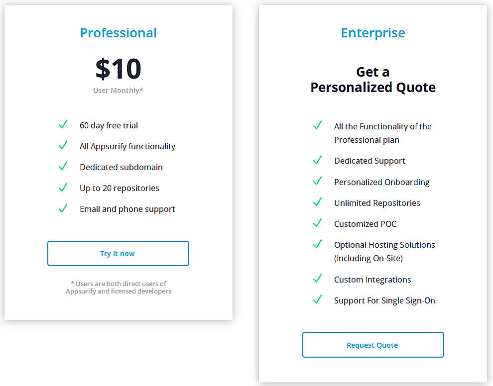Pricing screenshot