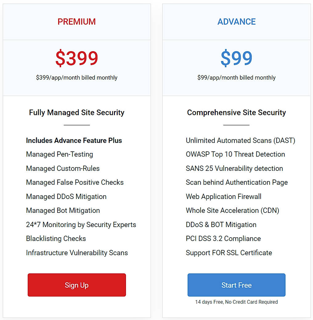 Pricing screenshot