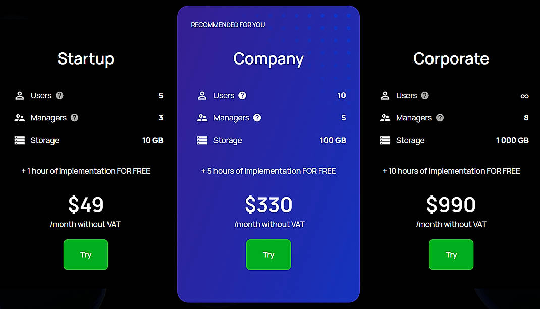 Pricing screenshot