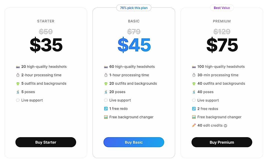 Pricing screenshot