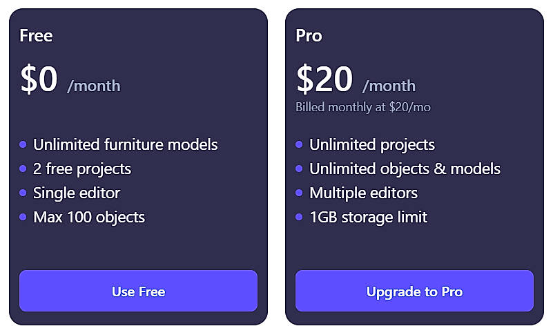 Pricing screenshot