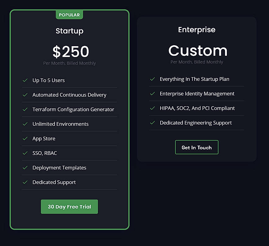 Pricing screenshot