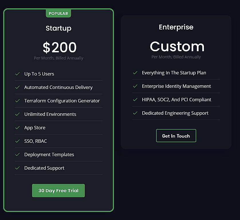 Pricing screenshot