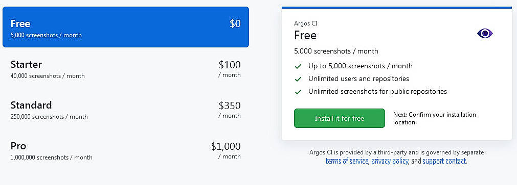 Pricing screenshot