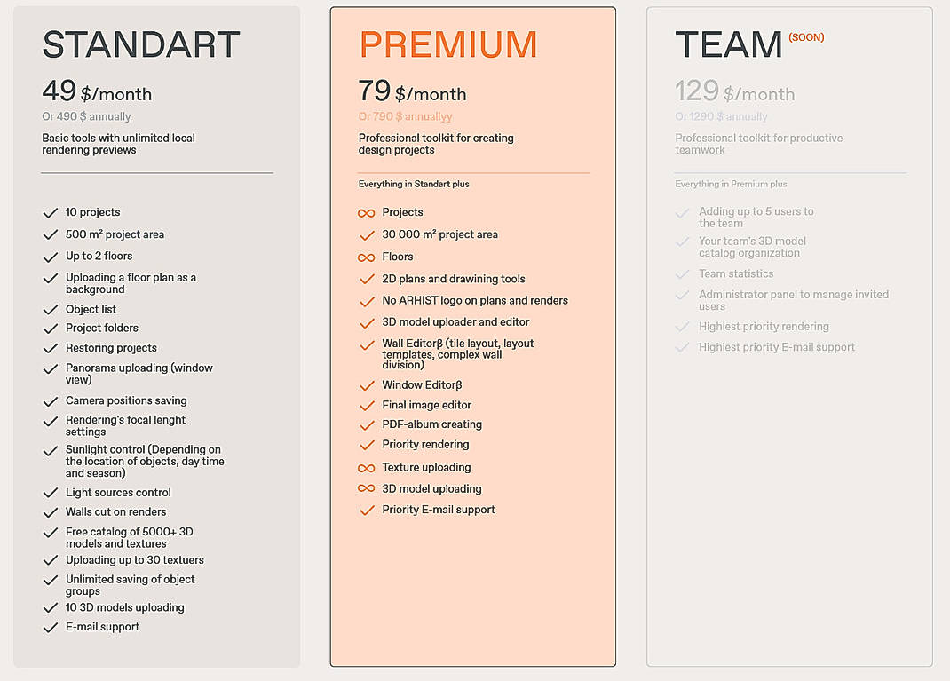 Pricing screenshot