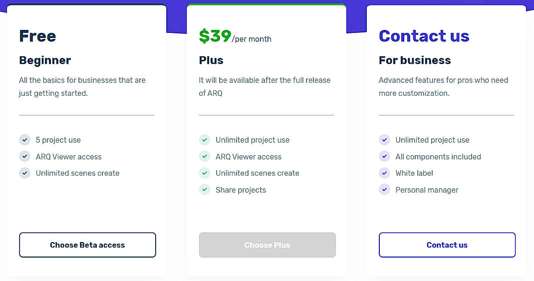 Pricing screenshot