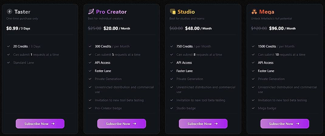 Pricing screenshot