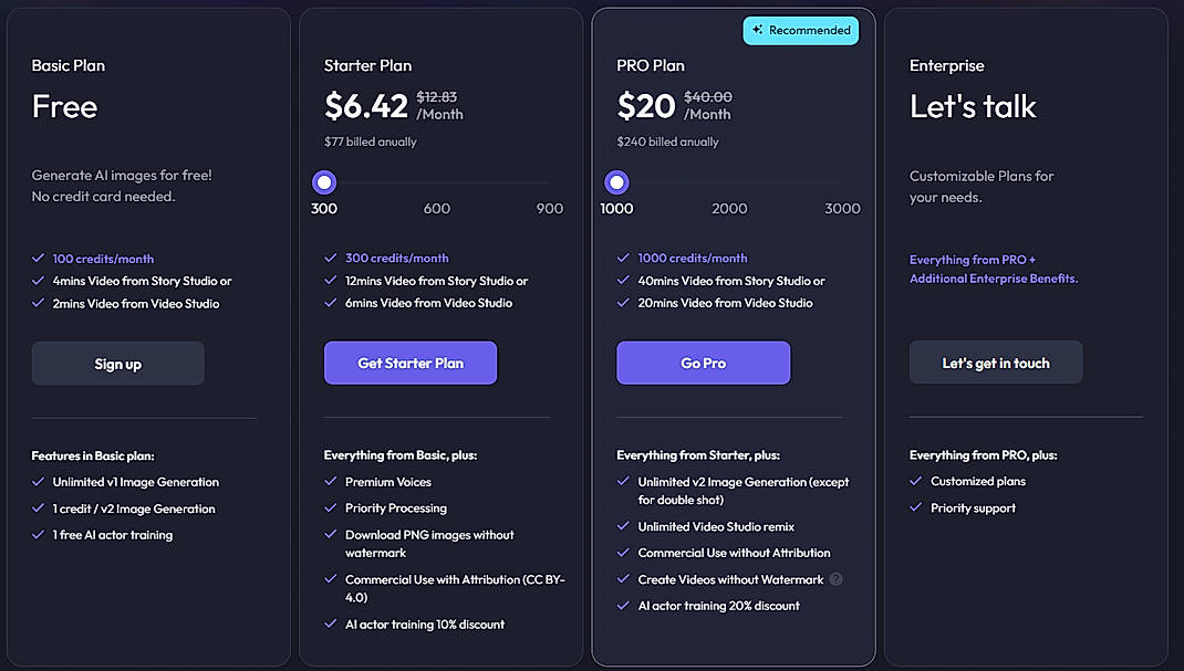 Pricing screenshot