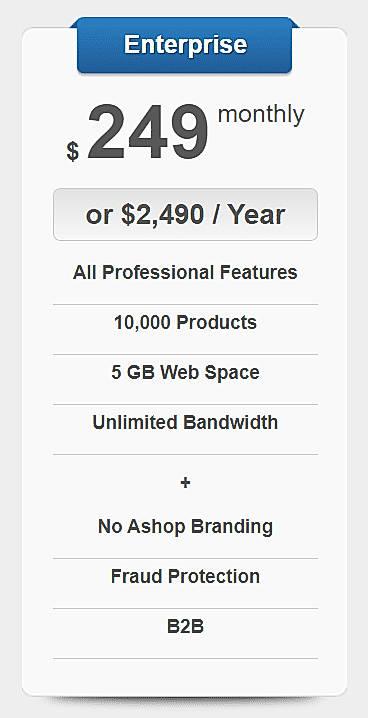 Pricing screenshot