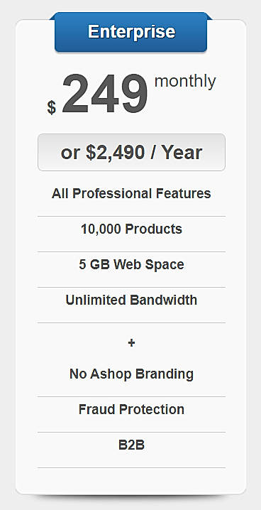 Pricing screenshot