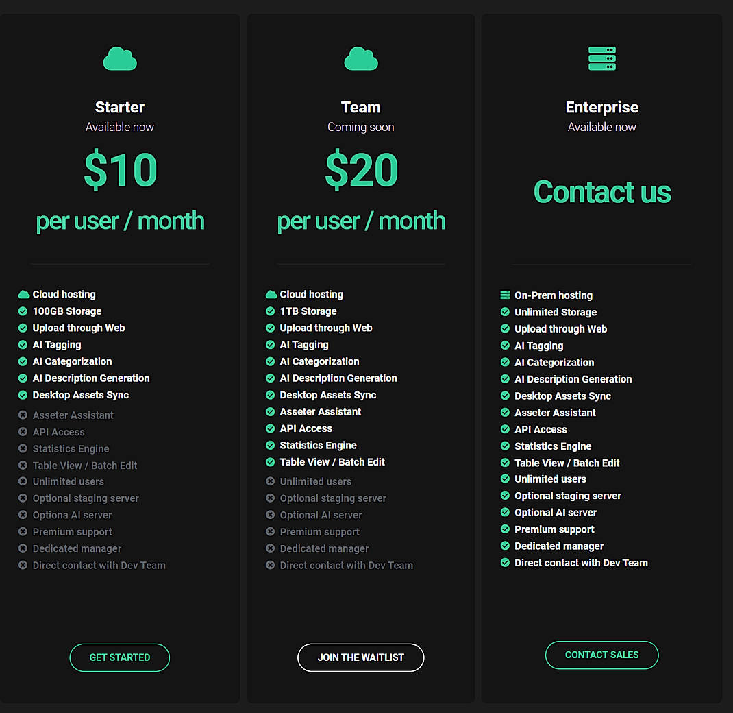 Pricing screenshot